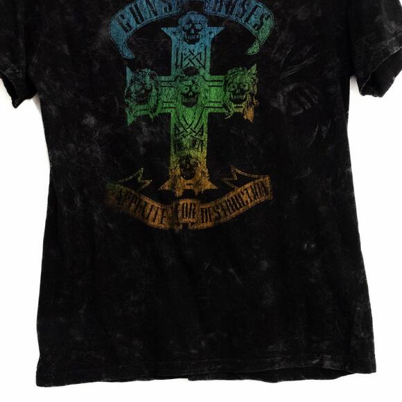 Guns N Roses Men Black T Shirt Acid Wash Appetite for Destruction Short Sleeve S - Picture 4 of 7